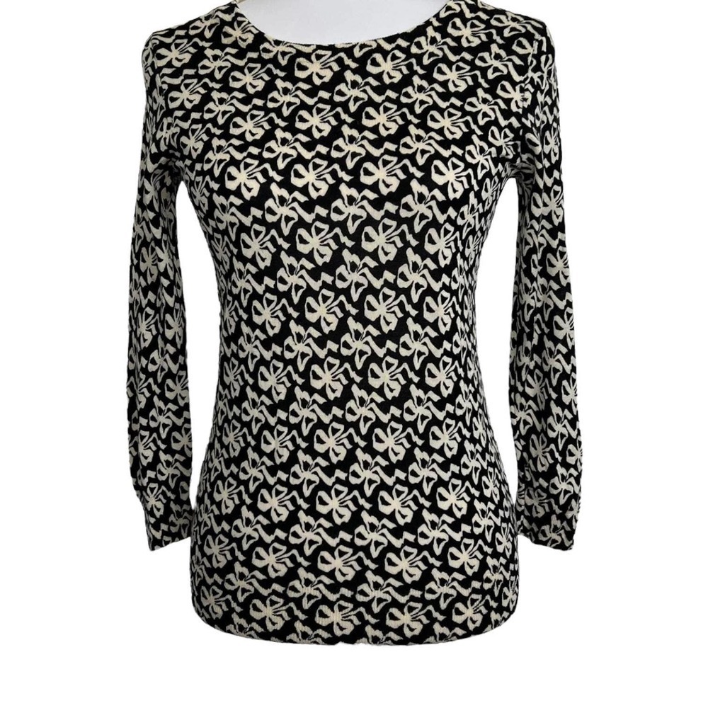 J.CREW Sweater Merino Wool Black Bow Print Size‎ XS